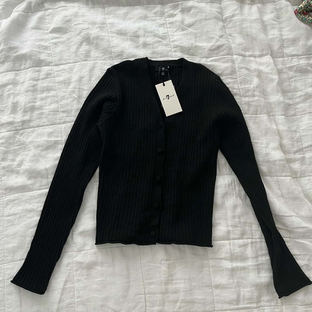 NWT 7 For All Mankind Black Button Down Sweater